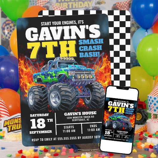 Monster Truck Cool Blue 7e verjaardag gepersonalis Kaart