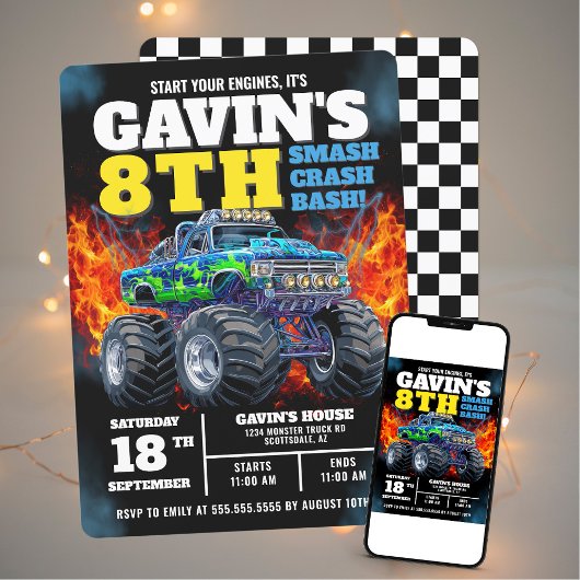 Monster Truck Cool Blue 8e verjaardag gepersonalis Kaart