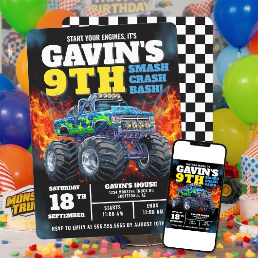 Monster Truck Cool Blue 9e verjaardag gepersonalis Kaart