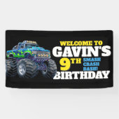 Monster Truck Cool Blue 9th Birthday Custom Vinyl Spandoek (Horizontaal)