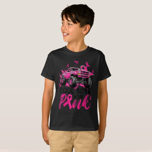 Monster Truck Cool Boys Wear Nk Breast Cancer Awar T-shirt (Voorkant volledig)