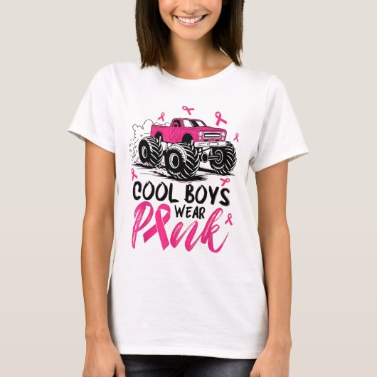 Monster Truck Cool Boys Wear Pink Breast Cancer Aw T-shirt (Voorkant)