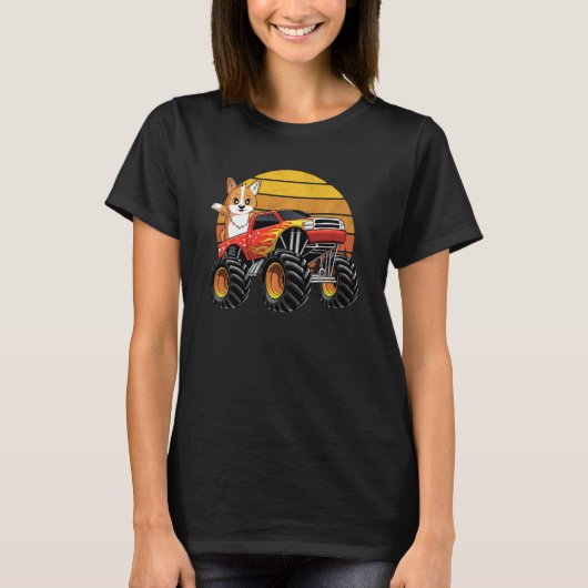  Monster Truck Corgi Dog Retro Sunset Boys T-shirt (Voorkant)