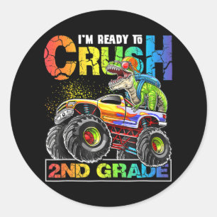 Monster Truck Crush 2nd Grade Dinosaur Boys Back Ronde Sticker