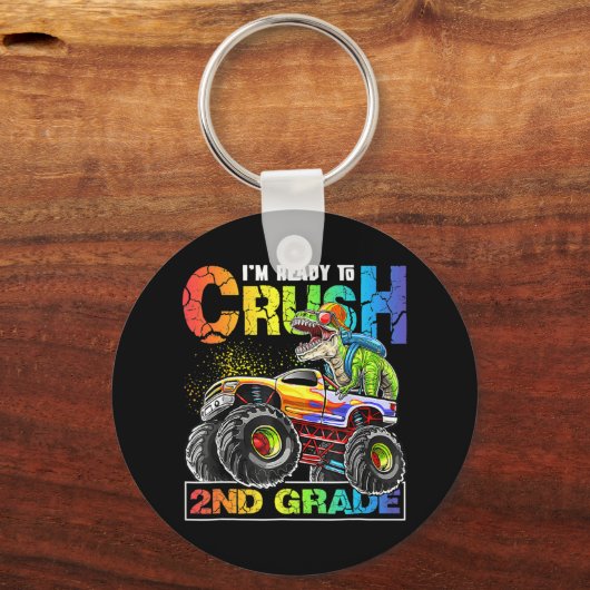 Monster Truck Crush 2nd Grade Dinosaur Boys Back Sleutelhanger (Voorkant)