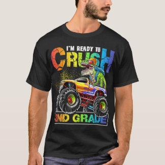 Monster Truck Crush 2nd Grade Dinosaur Boys Back T-shirt