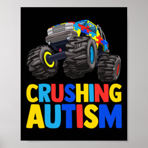 Monster Truck Crushing Austim Autism Awareness Poster