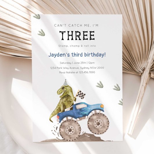 Monster Truck & Dinosaur 3rd Birthday Party Kaart