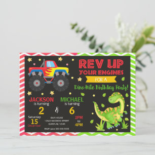 Monster Truck & Dinosaur Gezamenlijke Verjaardagsu Kaart