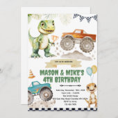 Monster truck dinosaur theme invitation kaart (Voorkant / Achterkant)