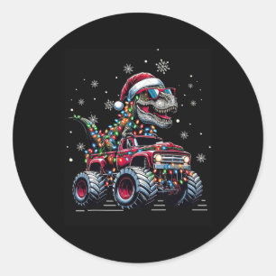 Monster Truck Dinosaur Trex Kerstmis Jongens Kinde Ronde Sticker