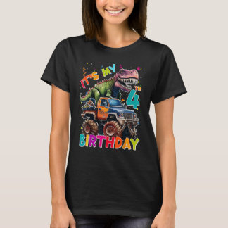Monster Truck Dinosaurus Rex 4e verjaardag 4 jaar  T-shirt