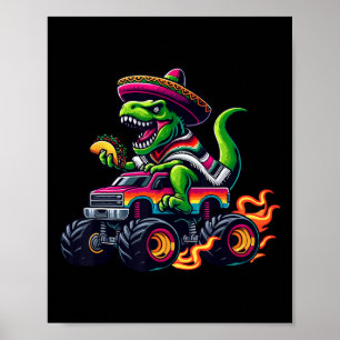 Monster Truck Dinosaurus Taco Sombrero Kinder Jong Poster