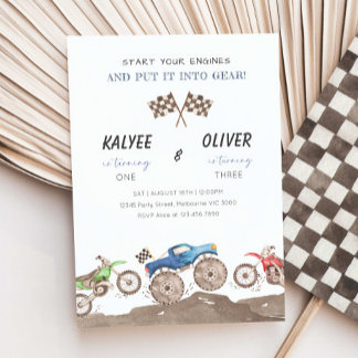 Monster Truck & Dirt Bike Joint Birthday Party Kaart