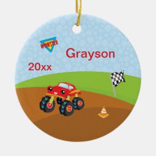 Monster Truck Dirt Track Flag Cone Red Keramisch Ornament