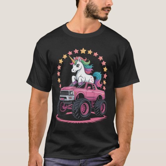 Monster Truck Eenhoorn Verjaardagsfeest T-shirt (Voorkant)