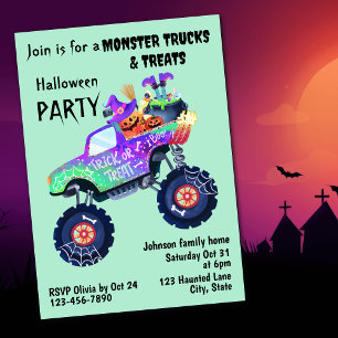 Monster Truck En Treats Halloween Feest Kaart