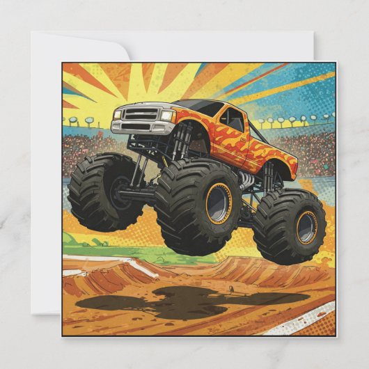 Monster Truck Fun Verjaardagsuitnodiging Flat Kaar (Achterkant)