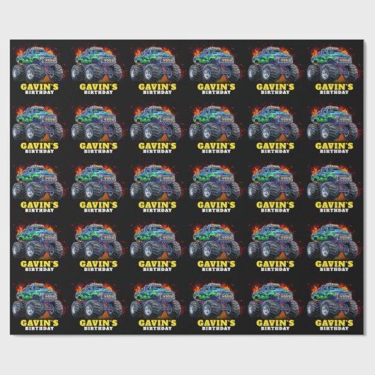 Monster Truck gepersonaliseerd verjaardagsfeestje Cadeaupapier (Vlak)