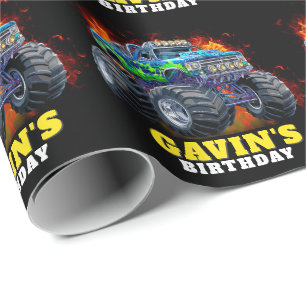 Monster Truck gepersonaliseerd verjaardagsfeestje Cadeaupapier