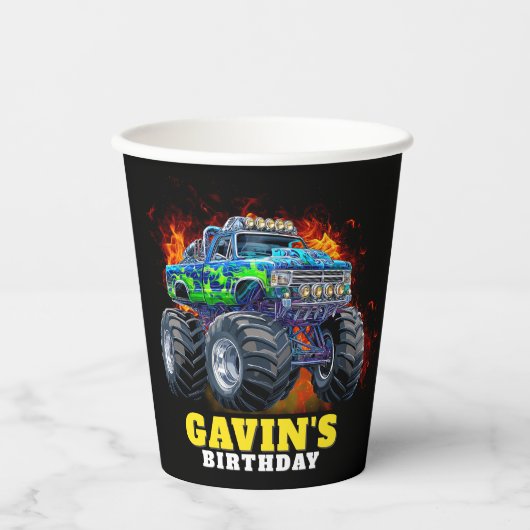 Monster Truck gepersonaliseerd verjaardagsfeestje Papieren Bekers (Voorkant)