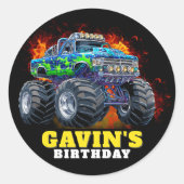 Monster Truck gepersonaliseerd verjaardagsfeestje Ronde Sticker (Voorkant)