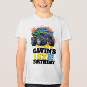 Monster Truck gepersonaliseerd verjaardagsfeestje Tri-Blend Shirt (Voorkant)