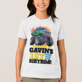 Monster Truck gepersonaliseerd verjaardagsfeestje Tri-Blend Shirt (Voorkant)