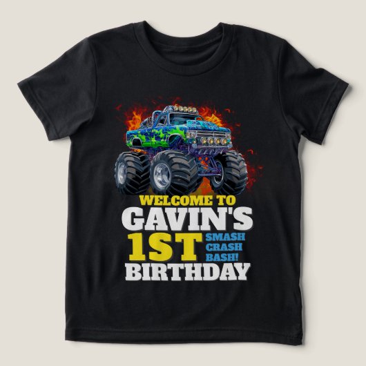 Monster Truck gepersonaliseerd verjaardagsfeestje Tri-Blend Shirt (Design voorkant)