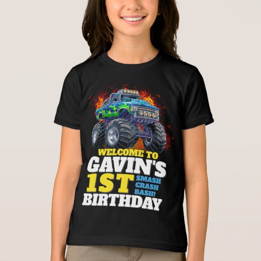 Monster Truck gepersonaliseerd verjaardagsfeestje Tri-Blend Shirt (Voorkant)