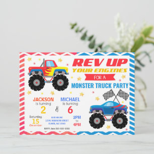 Monster Truck Gezamenlijke Verjaardagsuitnodiging Kaart