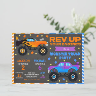 Monster Truck Gezamenlijke Verjaardagsuitnodiging  Kaart