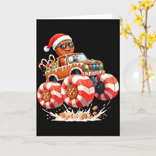 Monster Truck Gingerbread Man Christmas  Kaart (Gele Bloem)