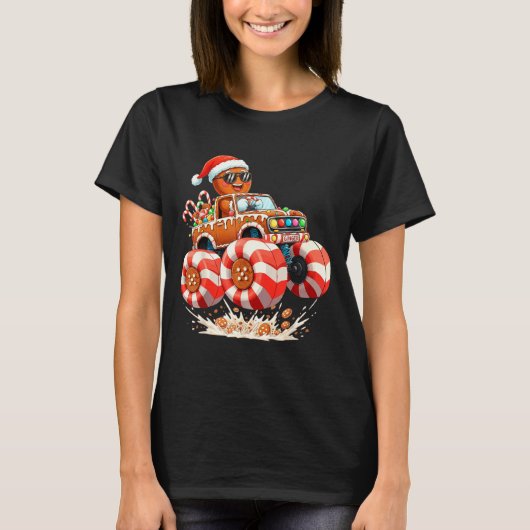 Monster Truck Gingerbread Man Christmas  T-shirt (Voorkant)
