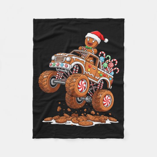 Monster Truck Gingerbread Man Funny Christmas Baki Fleece Deken (Voorkant)