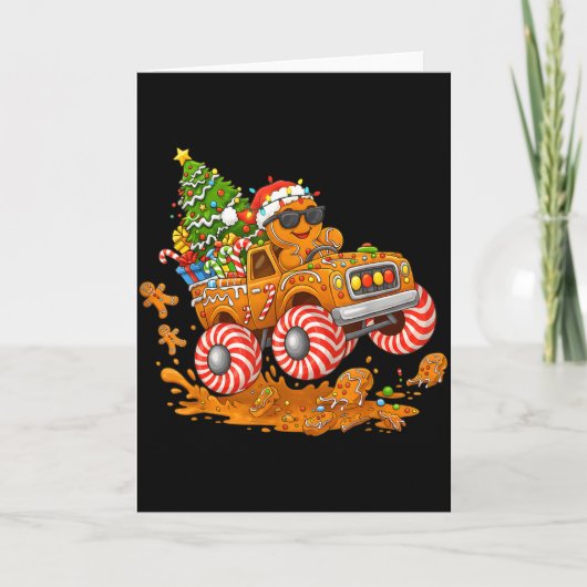 Monster Truck Gingerbread Man Funny Christmas Baki Kaart (Voorkant)