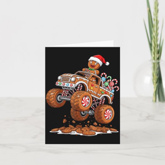 Monster Truck Gingerbread Man Funny Christmas Baki Kaart (Voorkant)