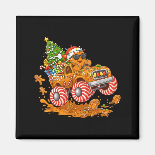 Monster Truck Gingerbread Man Funny Christmas Baki Magneet (Voorkant)