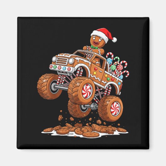 Monster Truck Gingerbread Man Funny Christmas Baki Magneet (Voorkant)