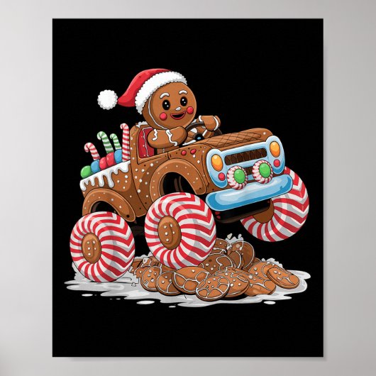 Monster Truck Gingerbread Man Funny Christmas Baki Poster (Voorkant)