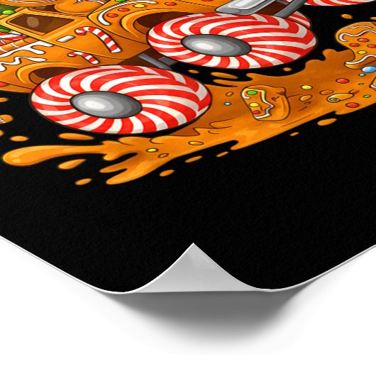 Monster Truck Gingerbread Man Funny Christmas Baki Poster (Hoek)