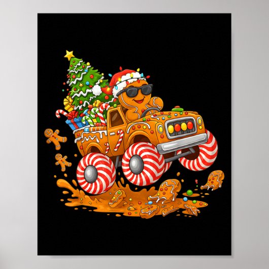 Monster Truck Gingerbread Man Funny Christmas Baki Poster (Voorkant)