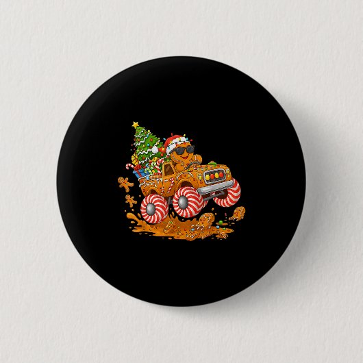 Monster Truck Gingerbread Man Funny Christmas Baki Ronde Button 5,7 Cm (Voorkant)