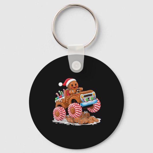 Monster Truck Gingerbread Man Funny Christmas Baki Sleutelhanger (Voorkant)