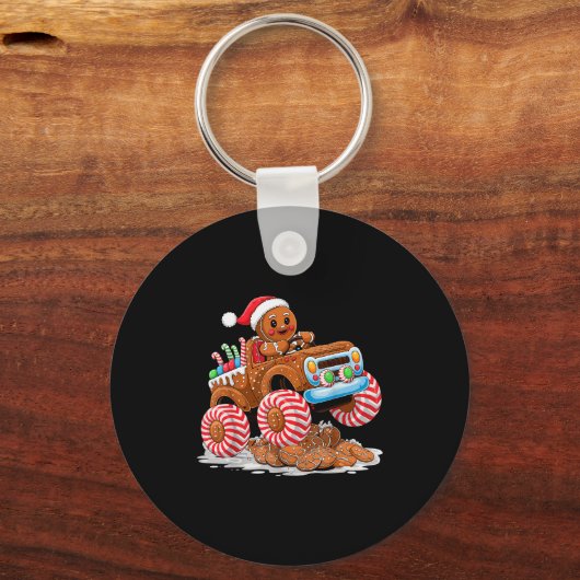 Monster Truck Gingerbread Man Funny Christmas Baki Sleutelhanger (Voorkant)