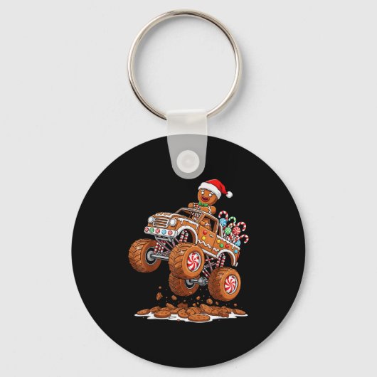 Monster Truck Gingerbread Man Funny Christmas Baki Sleutelhanger (Voorkant)