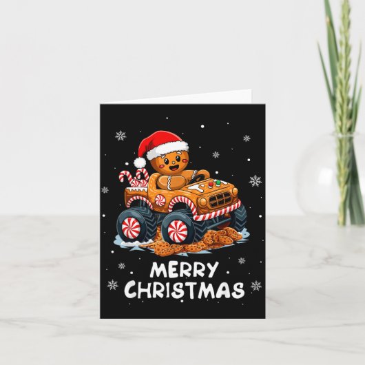 Monster Truck Gingerbread Man Funny Merry Christma Kaart (Voorkant)