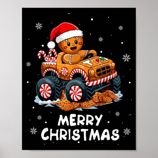 Monster Truck Gingerbread Man Funny Merry Christma Poster (Voorkant)