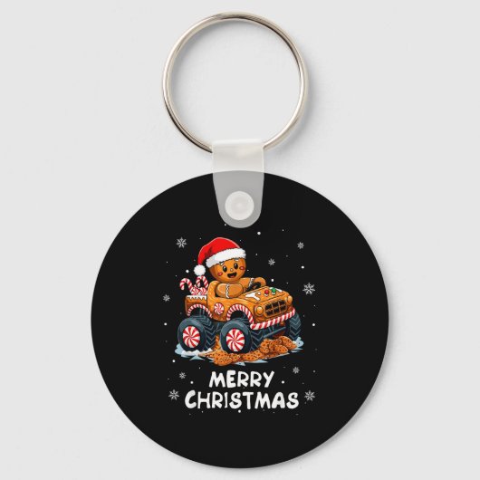 Monster Truck Gingerbread Man Funny Merry Christma Sleutelhanger (Voorkant)