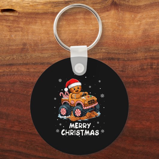 Monster Truck Gingerbread Man Funny Merry Christma Sleutelhanger (Voorkant)